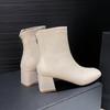 Women's Thick Heel Medium Heel Boots Women's 2025 New Winter Square Toe Back Zipper Increased Casual Short Boots