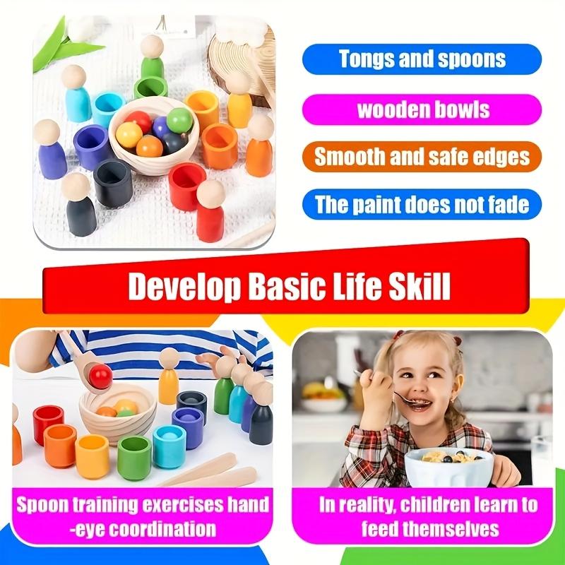 Wooden Classification Game Set, Rainbow Ball and Cup Color Classification Game, Fine Action Learning Toy, Puzzle Education Toy, Sensory Toy