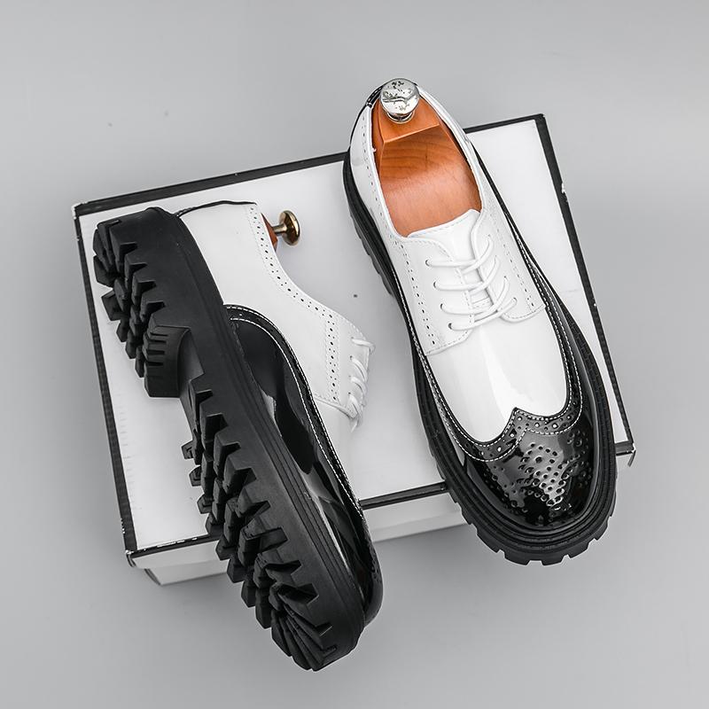 Designer Marke Herren Brogues Schuhe Dicksohlige Höhenerhöhende Herrenschuhe Glänzende Lederschuhe Formelle Anlässe Business Schuhe