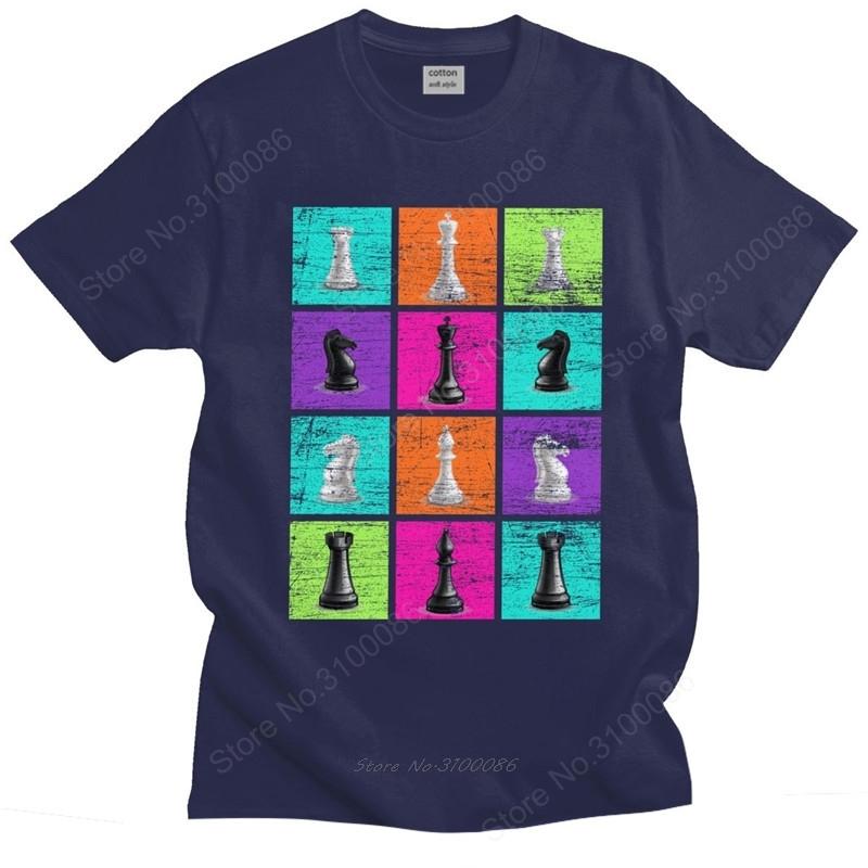 Retro Chessmen Chess T-shirt Men Cotton Chess T Shirt Chessboard Game Tee Tops King 60s Board Game Horse Fan Player Tshirt