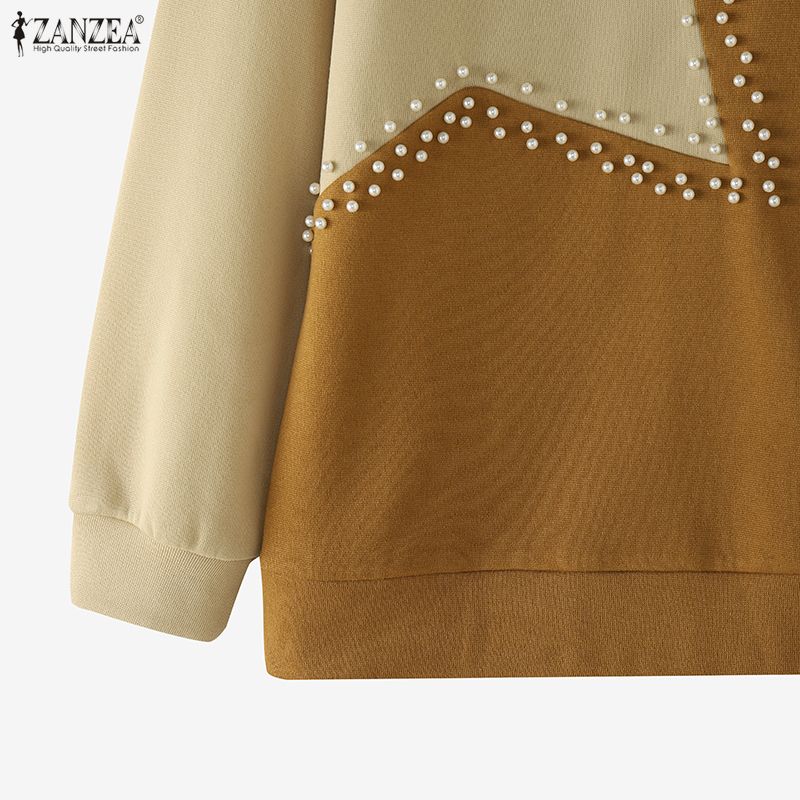ZANZEA Women Casual Round Neck Patchwork Long Sleeve Pullover T-Shirts