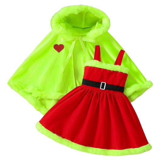 

Рождественское платье-накидка для девочек с меховой отделкой, красное праздничное костюм для выступлений для малышей 1-6 лет, нарядный аксессуар для вечеринки 110