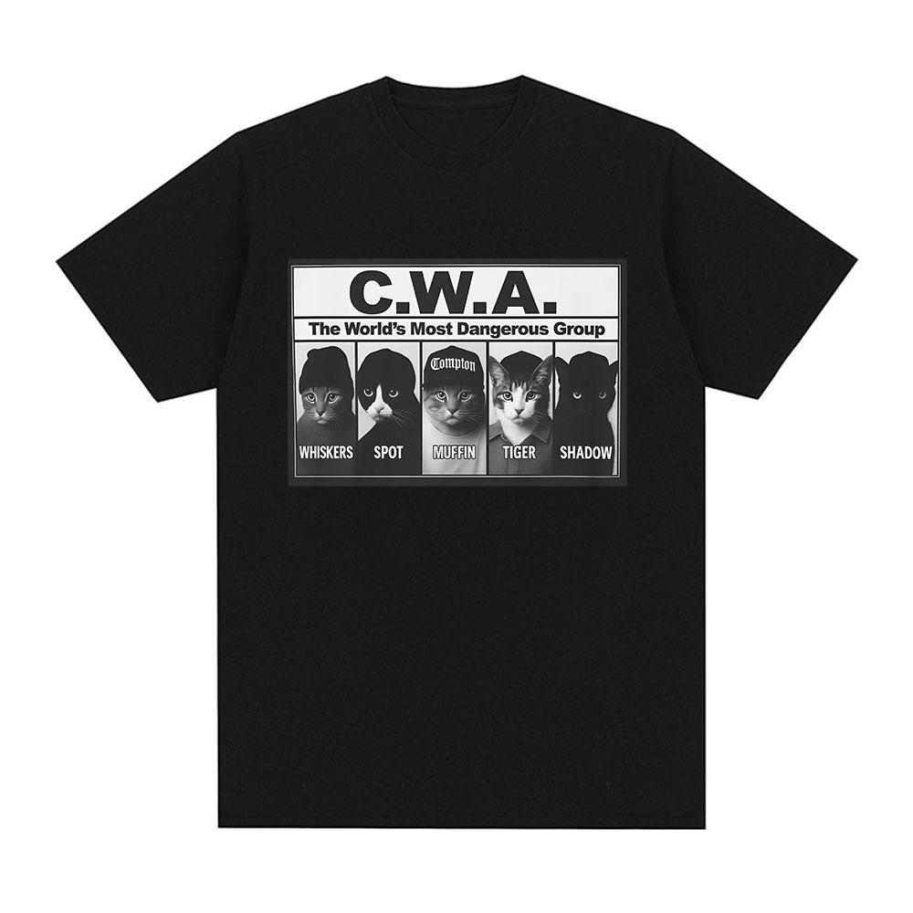 

Vintage CWA The Worlds Most Dangerous Group Funny Cat Meme Graphic T Shirts Fashion Short Sleeve T-shirt Casual Cotton T-shirts 3XL