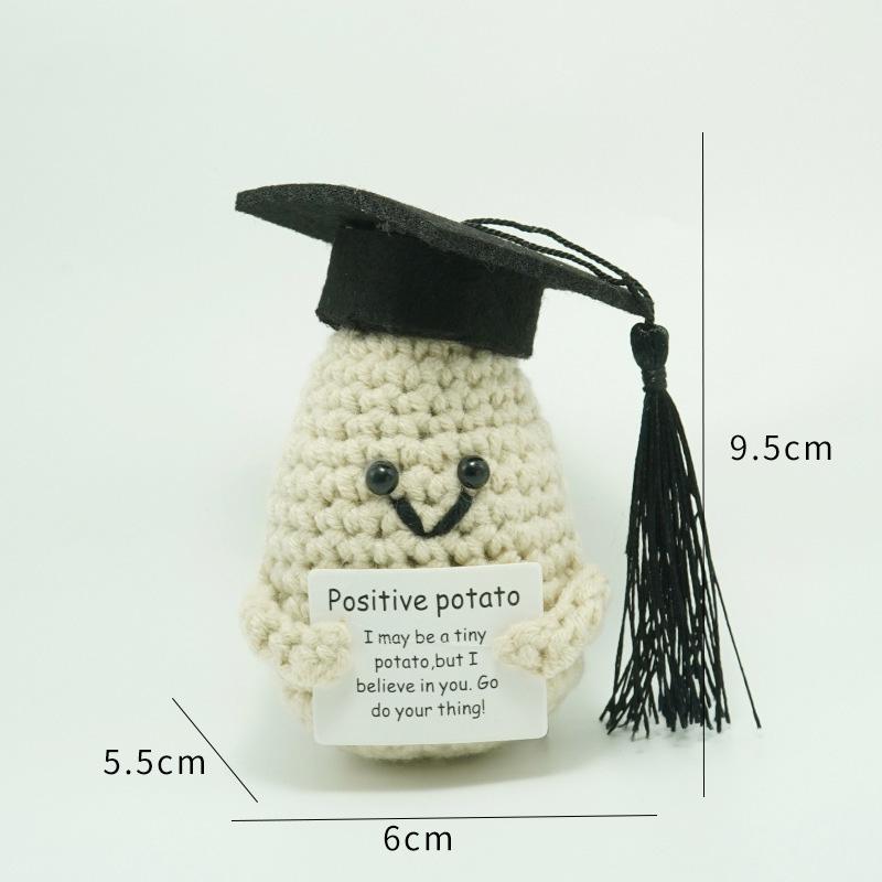 Funny Positive Crochet Dr Potato Doll Desktop Ornament Handmade Cheer Emotional Support Positive Duck with Card Home Party Decor