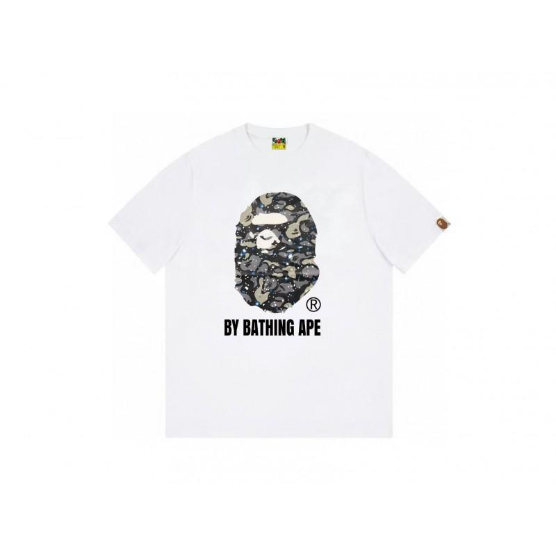 Mens Streetwear Oversized Cotton Tee With Camo Shark Ape Graphic Print Casual T-Shirt
