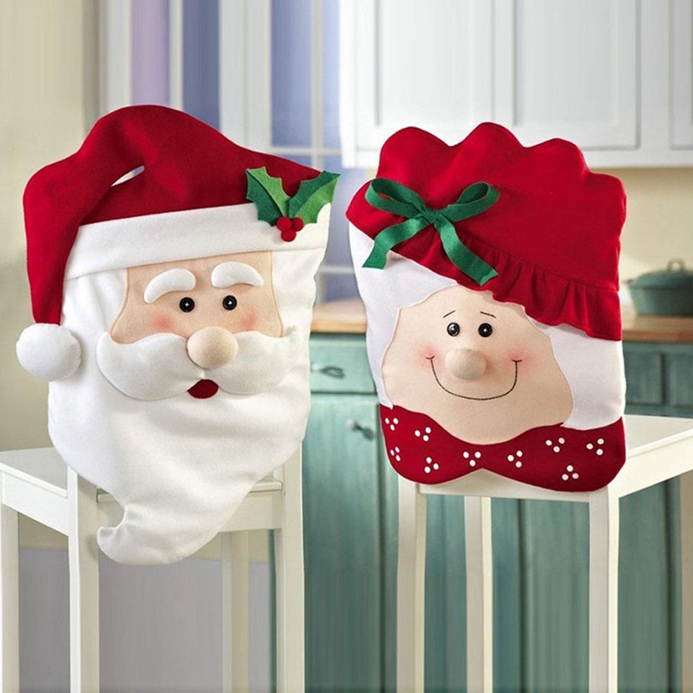 Christmas Decoration Mr and Mrs Santa Christmas Dining Dinner Table Chair Back Cover Decoration Mr Santa Claus 70*45CM#0
