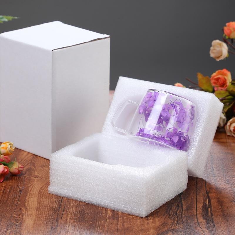 Double-Walled Glass Coffee Cup, Built-In Real Flower Design,Transparent Glass Coffee Cup for Hot & Cold Beverages, Tea, Latte