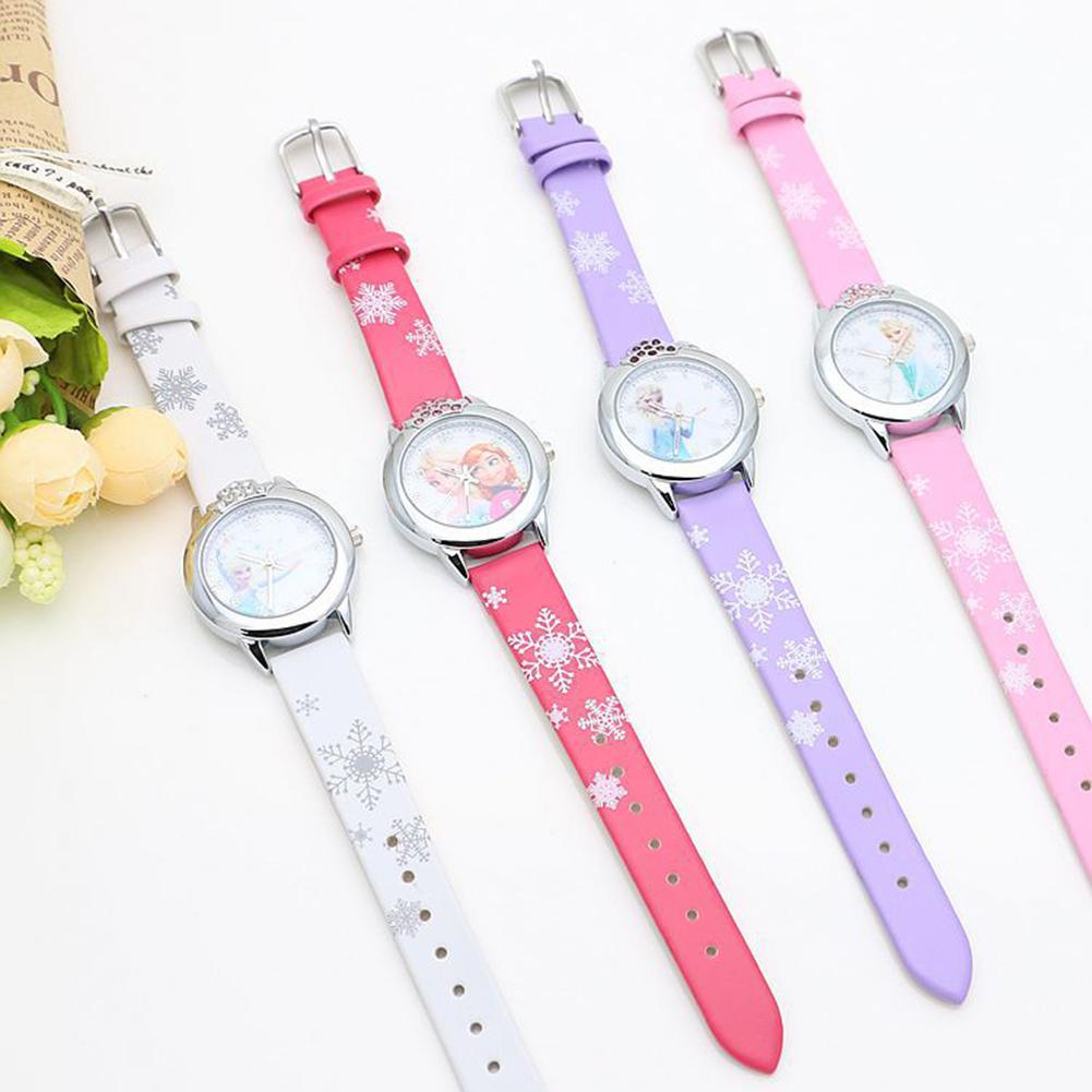 Children Cartoon Quartz Watch With Pu Band Cute Frozen Princess Waterproof Wrist Watch For 3-6 Years Old Kids