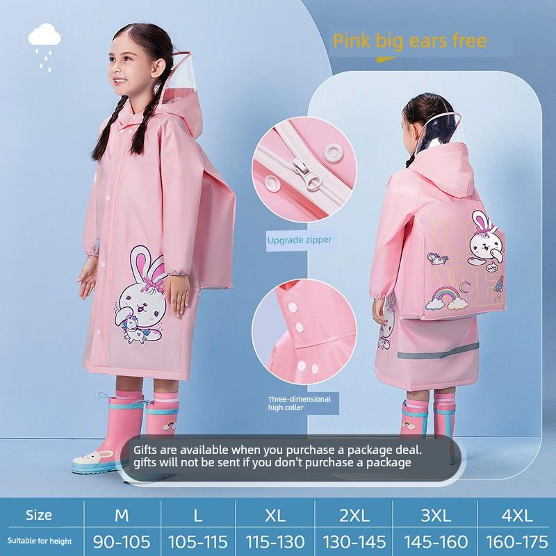 Children's Raincoat for Boys and Girls, Kindergarten and Primary School Students, Full-Body Rain Poncho with Backpack Space, Blue and Pink, Portable