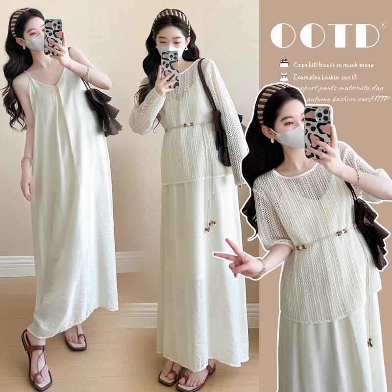 Elegant Maternity Two-Piece: Blouse Top & Camisole Dress - Summer Style 2026