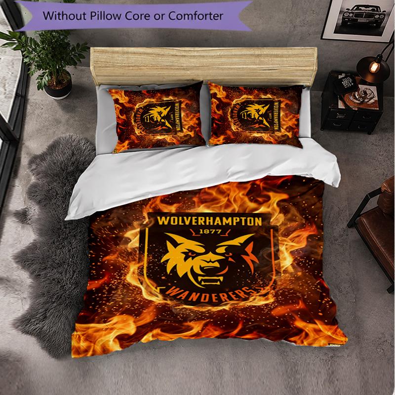 Wolverhampton Wanderers Football 3 Piece Bedding Set Soft Duvet Cover Set with Pillowcases Printed Bedroom Decor Set for Home