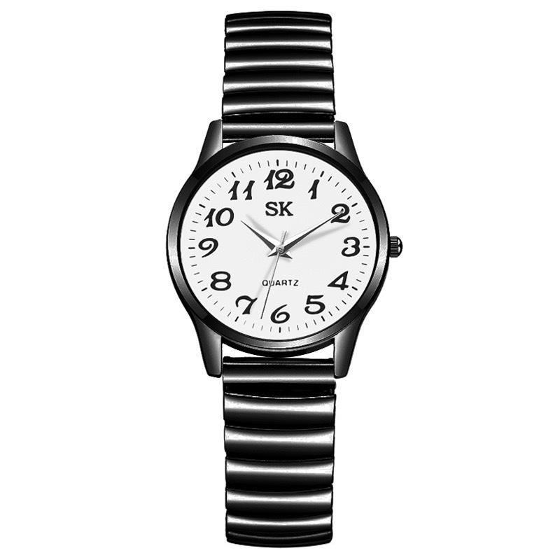 

Ретро кварцевые часы на эластичном ремешке: Черно-белый циферблат с крупными цифрами, унисекс дизайн для пар