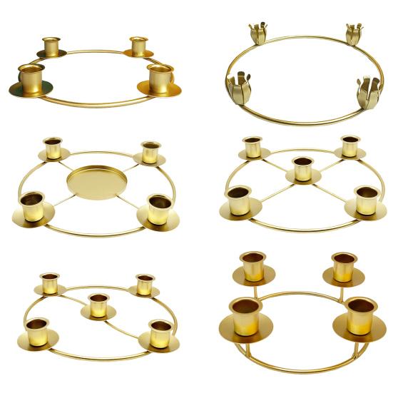 Yousheng Advent Wreath Candle Holder Christmas Candle Ring Stand for 4/5 Taper Candles Gold Metal Advent Wreath Ring for Christmas Holiday Home Party