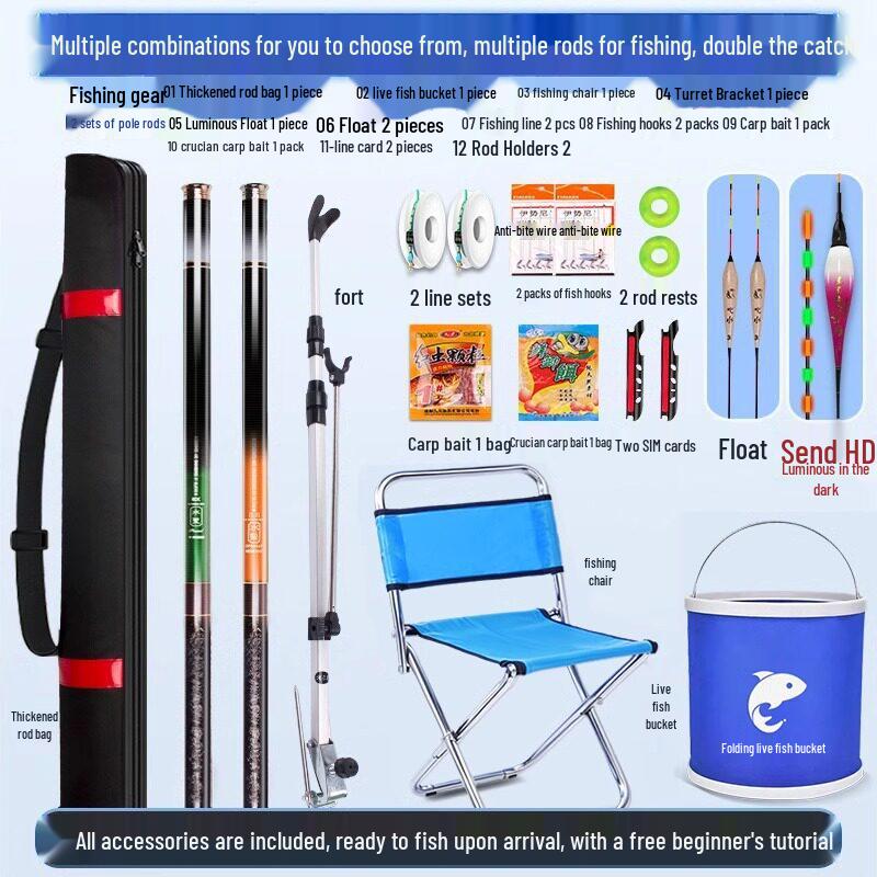 Beginner's Complete Fishing Rod Set with Tackle Supplies