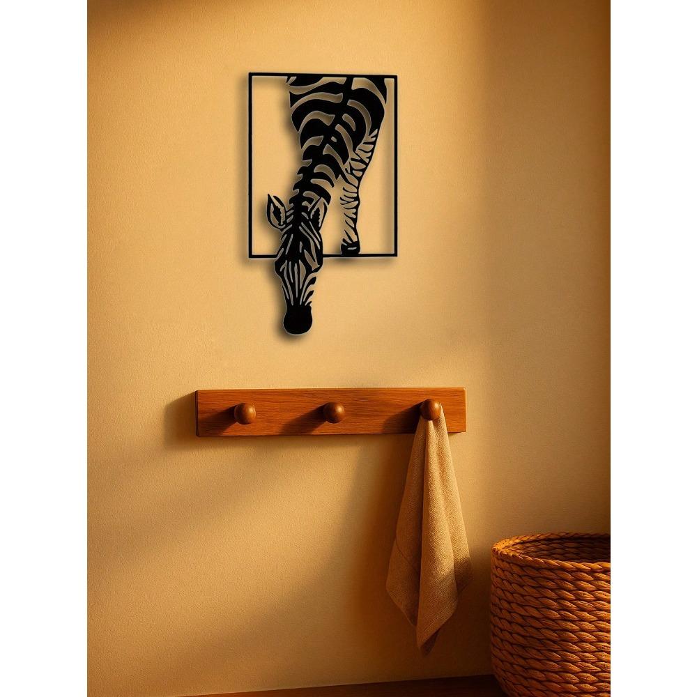 Metal Zebra Wall Art Black White Animal Sculpture Modern Farmhouse Decor Boho Chic Minimalist Wildlife Home Office Gift Indoor Outdoor