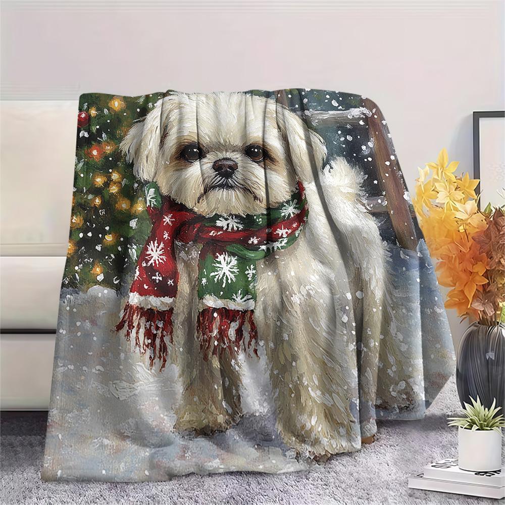 Shih Tzu Print Flannel Blanket, High quality Comfortable for All Seasons, Home Decor, Warmth and Comfort, Perfect for Christmas Gifts