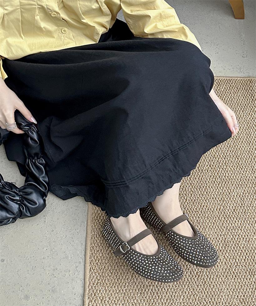 Foreign Trade Full Diamond Mary Jane Single Shoes Women's 2025 New Shallow Mouth One-word Buckle with Round Head Flat-soled Beanie Shoes