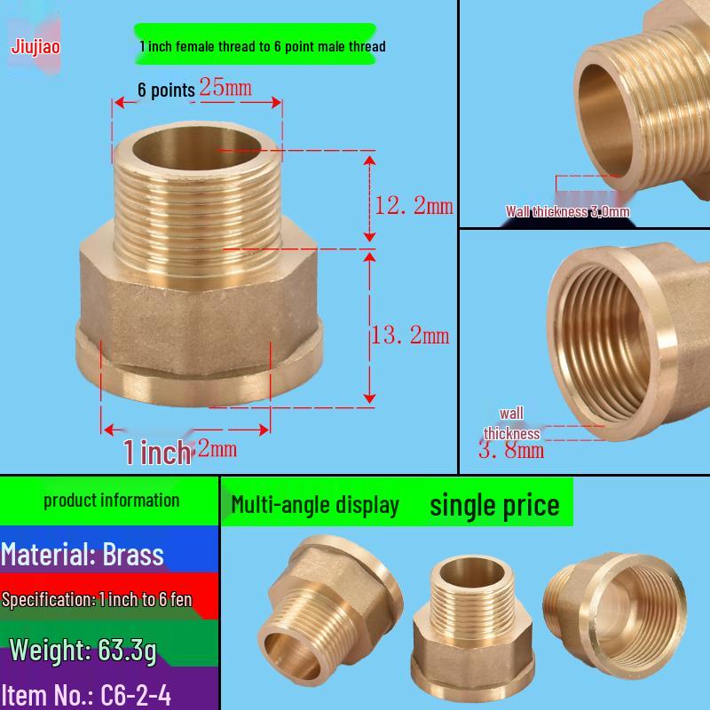All-Copper Multi-Diameter Extension Connector: 1-6 Min, 1-Inch, Threaded for Water & Gas Pipes