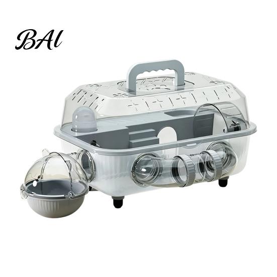 Pet Cage with Stairs Hamster Tunnel, Transparent House Running Wheel Golden And Water Dispenser, 2-Tier Habitat Playpen for Small Pets Breathable