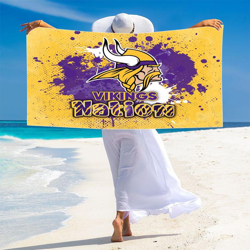 Minnesota Vikings Print Beach Towel, Large Soft Quick Dry Towel for Beach Camping Swimming