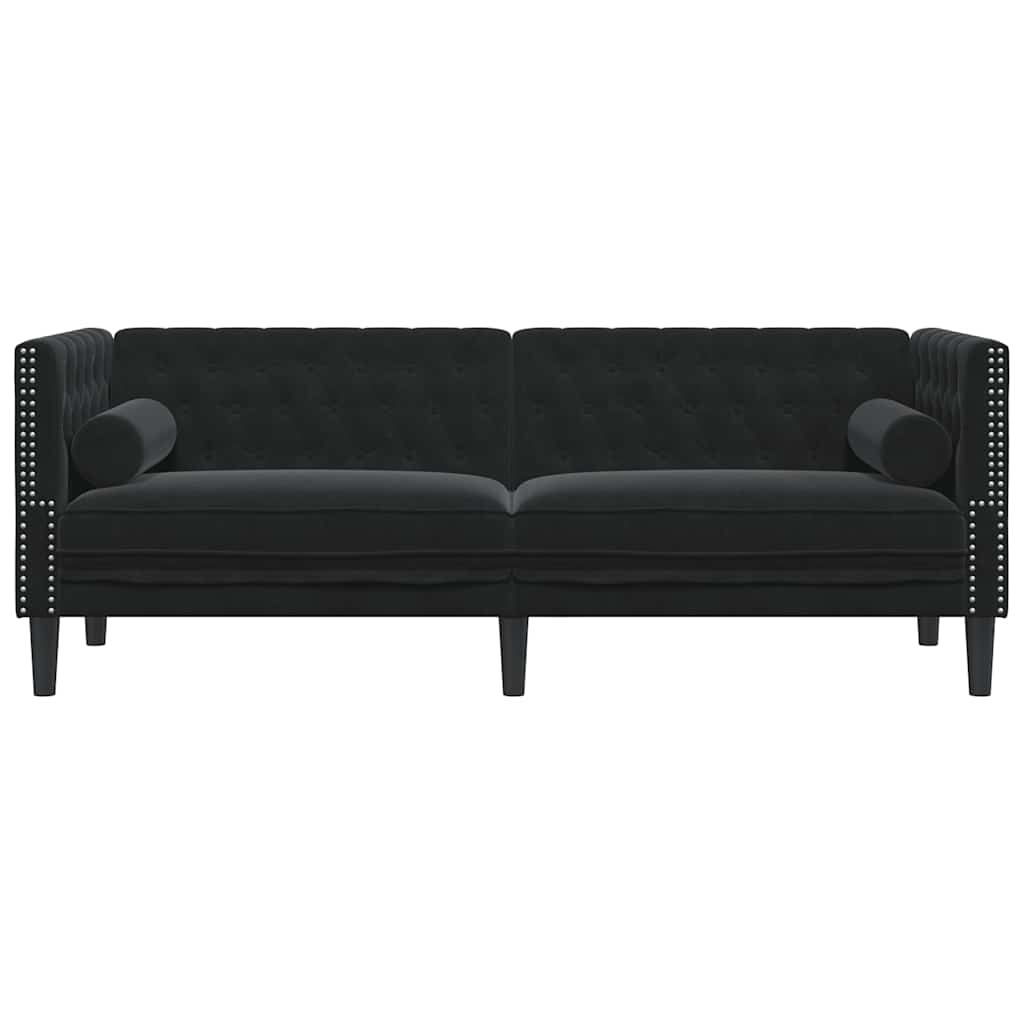 Chesterfield Sofa with Neck Pillows 3 Seater Black Velvet