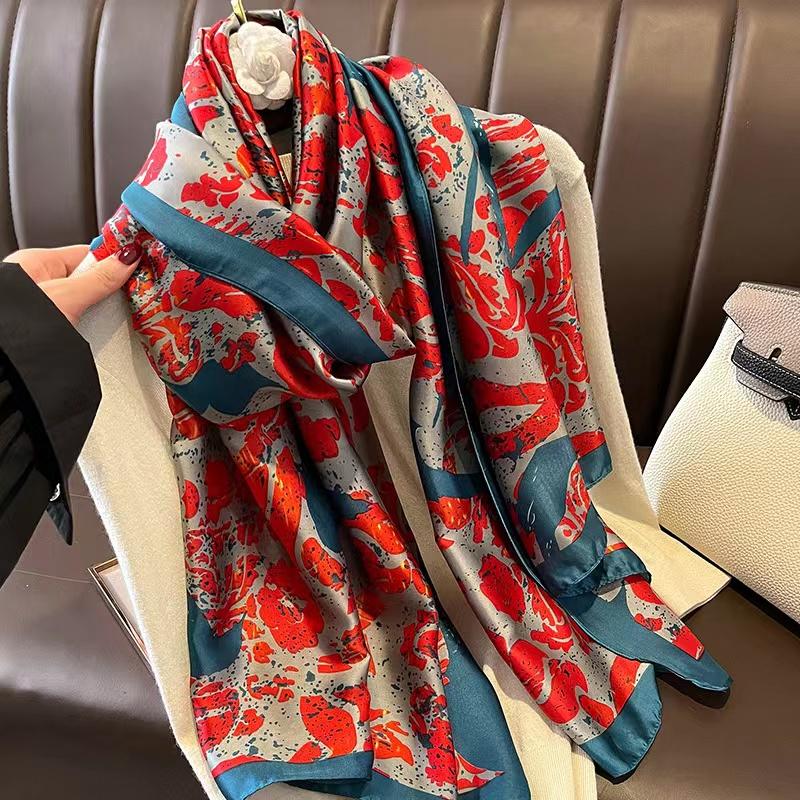 180*90cm Brand Designer Silk Scarf Female Foulard Bandana Long Shawls Wraps Winter Neck Scarves Pashmina Lady Hijab Luxury New