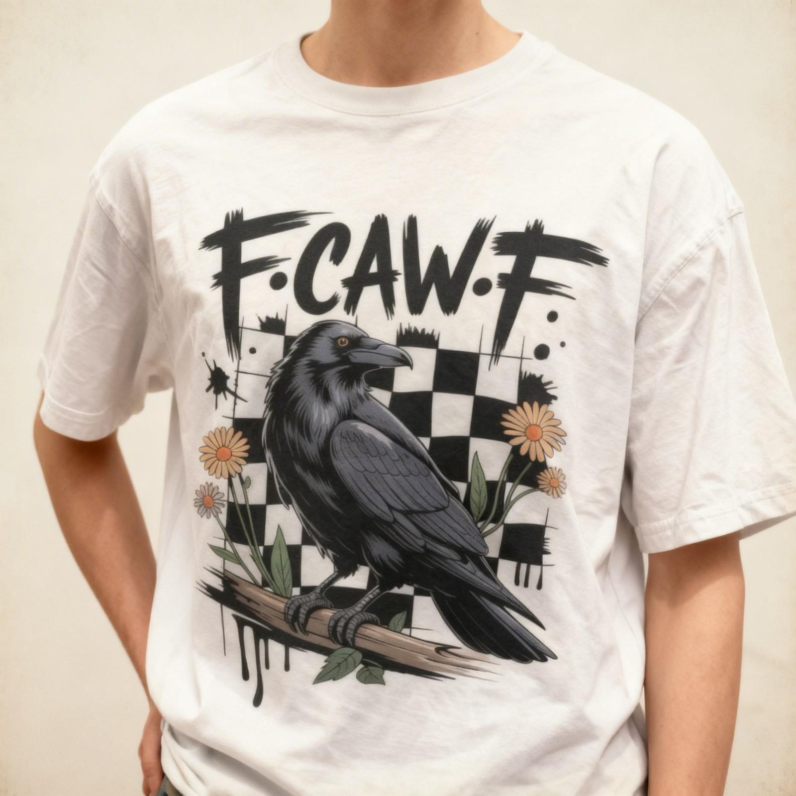 Raven Gothic Grunge Graphic F-CAW-F Crow Punk Aesthetic Streetwear T Shirt XXXL