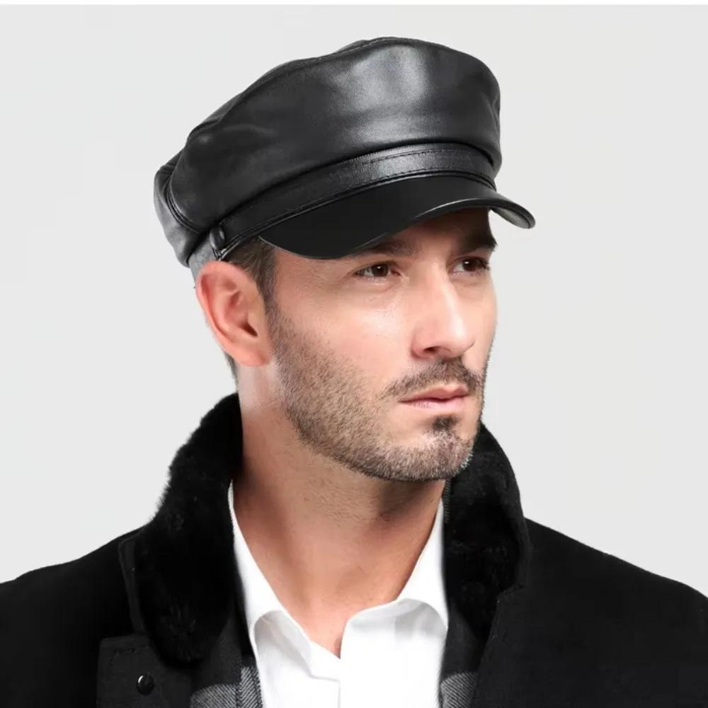 Fashion PU Leather Berets Korean Style Leisure Sun Hats Solid Color Sports Cap Women Men