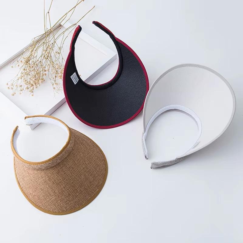 Women Summer Empty Top Visors Sun Hat Simple Solid Color Wide Brim Sunscreen Cap Female Outdoor Adjustable Travel Beach Hats