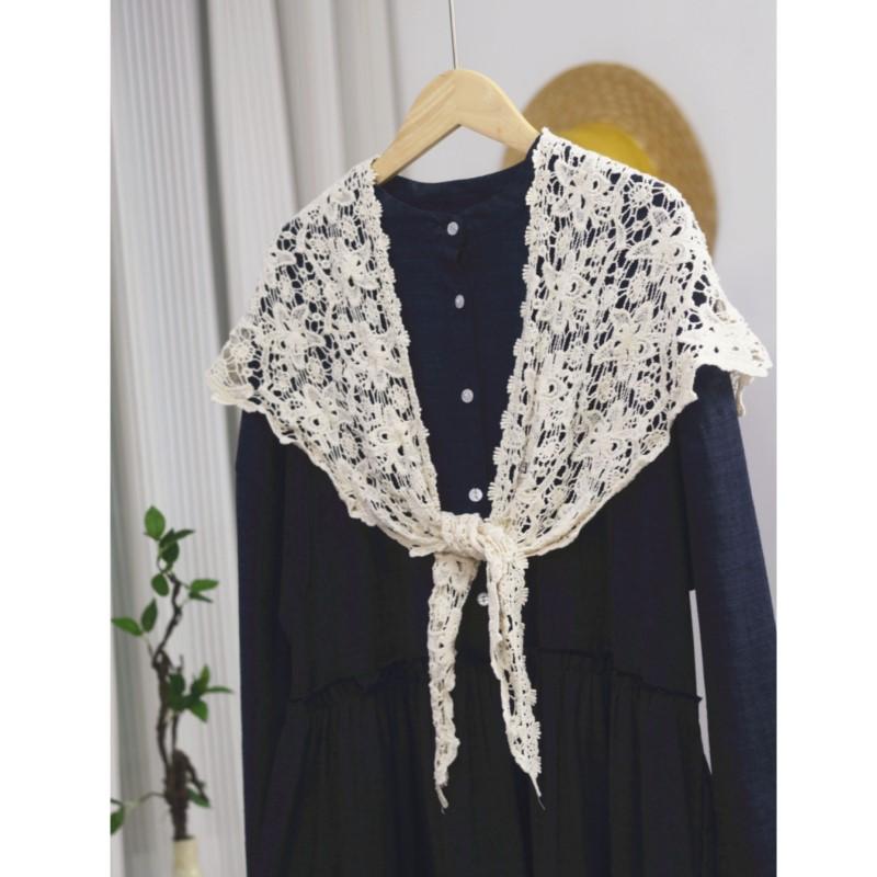 Johnature Handmade Crochet Triangle Scarf Versatile Spring Summer Women Solid Color Hollow Shawl Scarf