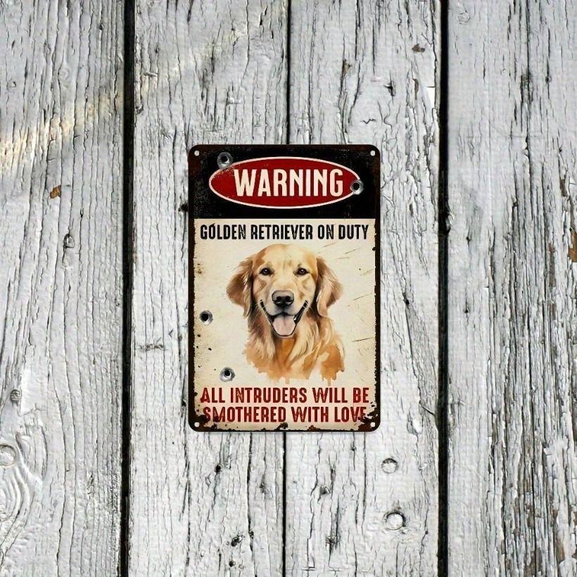 Metall-Wandkunst, Lustiges Golden Retriever Schild, Vintage Türdekor