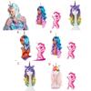 New Fashion Women Ear Unicorn Rainbow Wig Long Curly Wave Hair For Cosplay Party