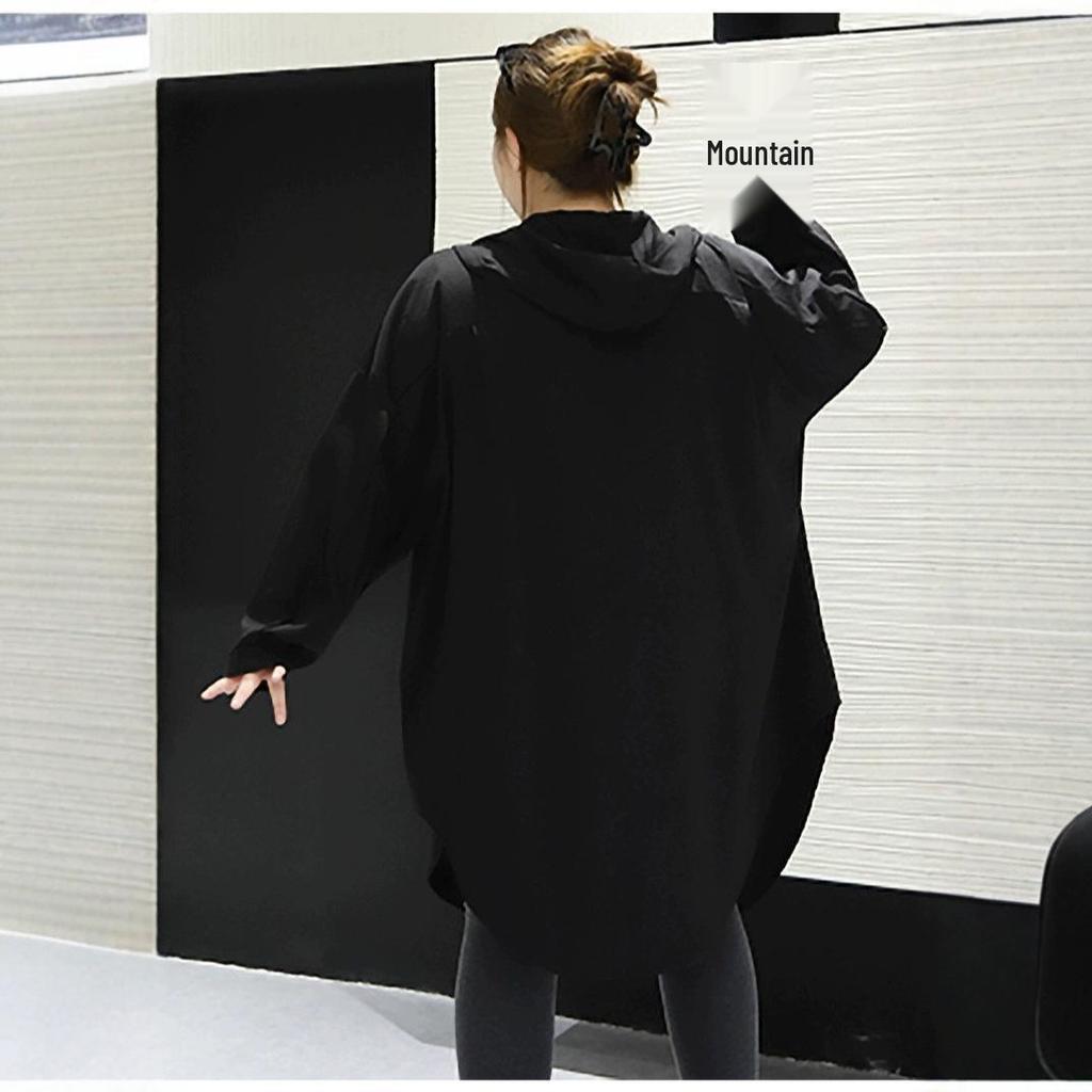 Plus Size Women's Hooded Long Sleeve Midi Trench Coat 300 Jin Fat MM Slimming Jacket