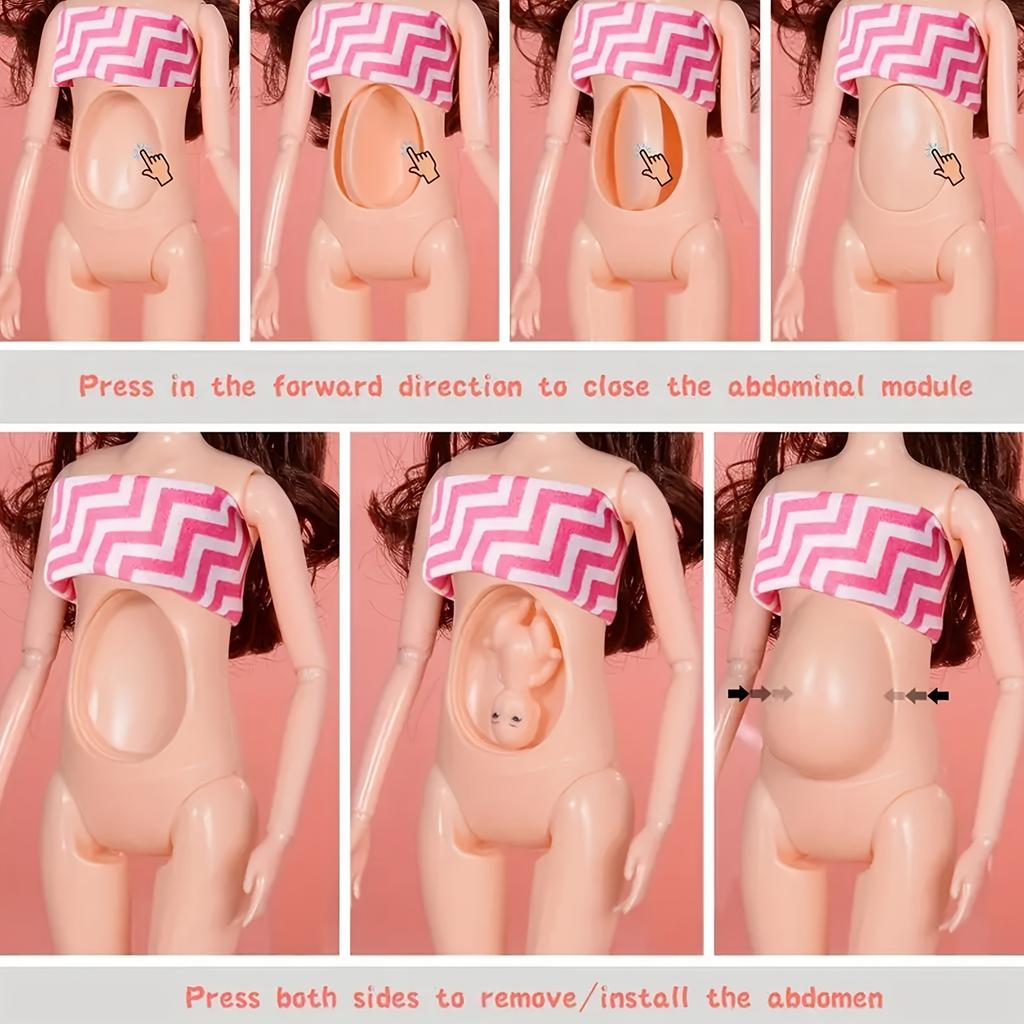 1 Sets Puzzle Toy 30cm Pregnant Big Belly Doll Toy Set Dog Cart Doll Accessories Childbirth Function Set
