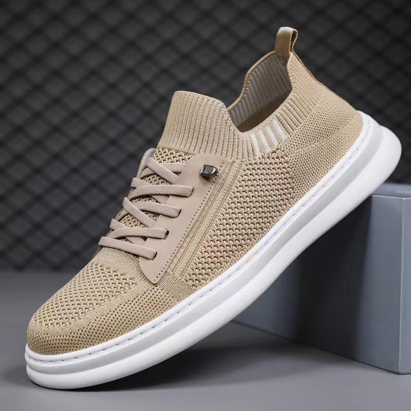Men's Flying Mesh Shoes Summer Trendy Lightweight Air Conditioning Shoes Low Top One Foot Socks Casual Shoes Men