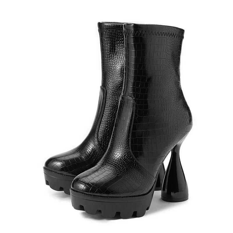 Fashion Eilyken Platform Non-slip Winter Crocodile Grain Zipper Shoe Woman Fashion Sexy Night Club Ankle Boots Lady Footwear