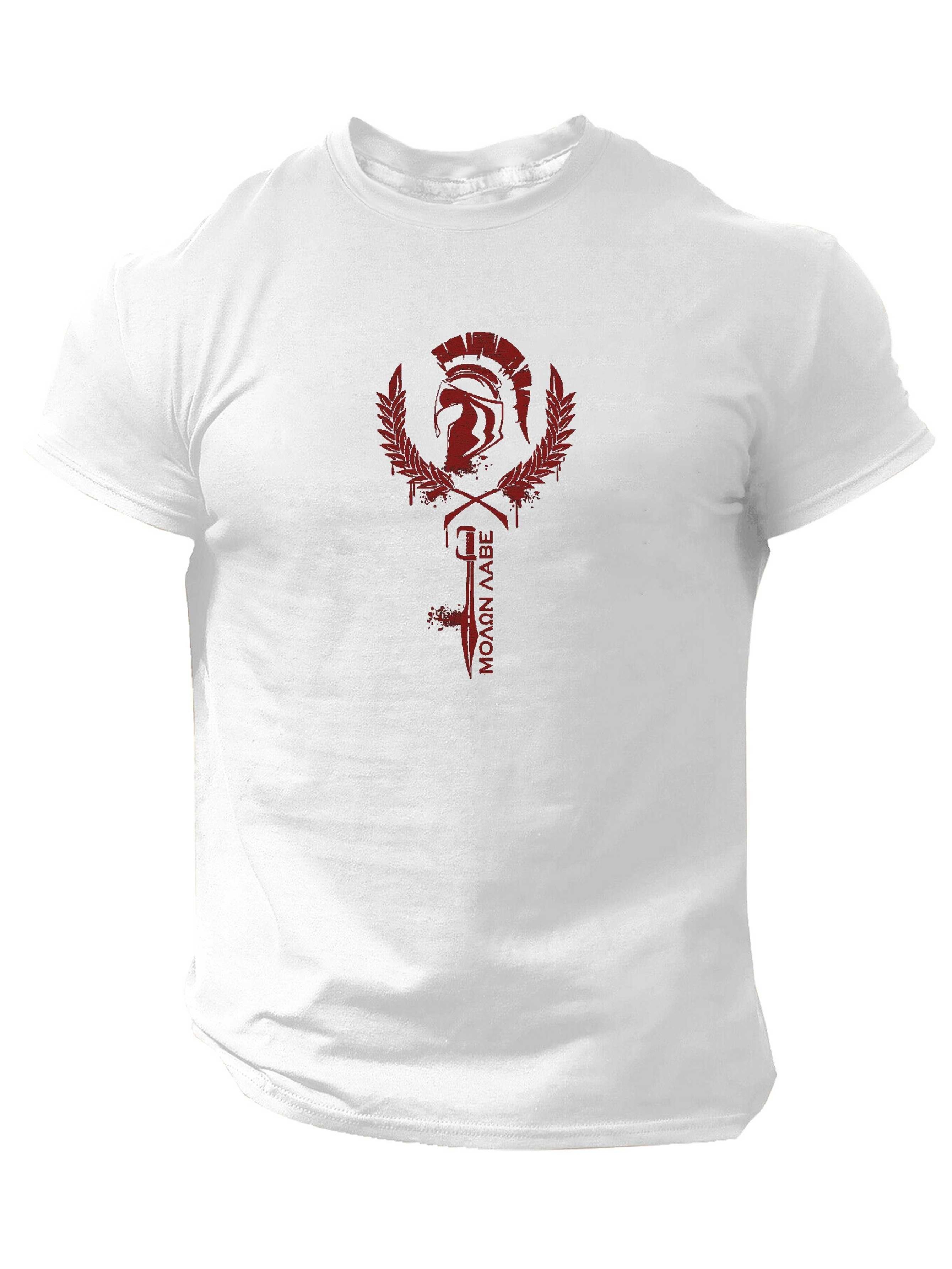 

Spartan Helmet Cotton TShirt Athletic Casual Black and White Mens Fitness Muscle Fit - Men s Summer Cotton Graphic Tee S