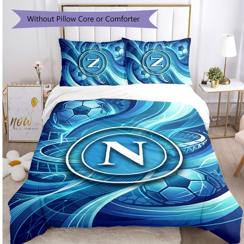 Set Lenzuola 3 Pezzi Stampato Napoli FC Traspirante Copripiumino con Federe Biancheria da Letto Decorativa per Camera da Letto Casa