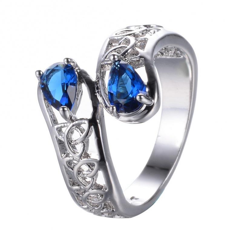 Fashion double water drop shaped hollow pattern ring simple style daily versatile ring no. 6