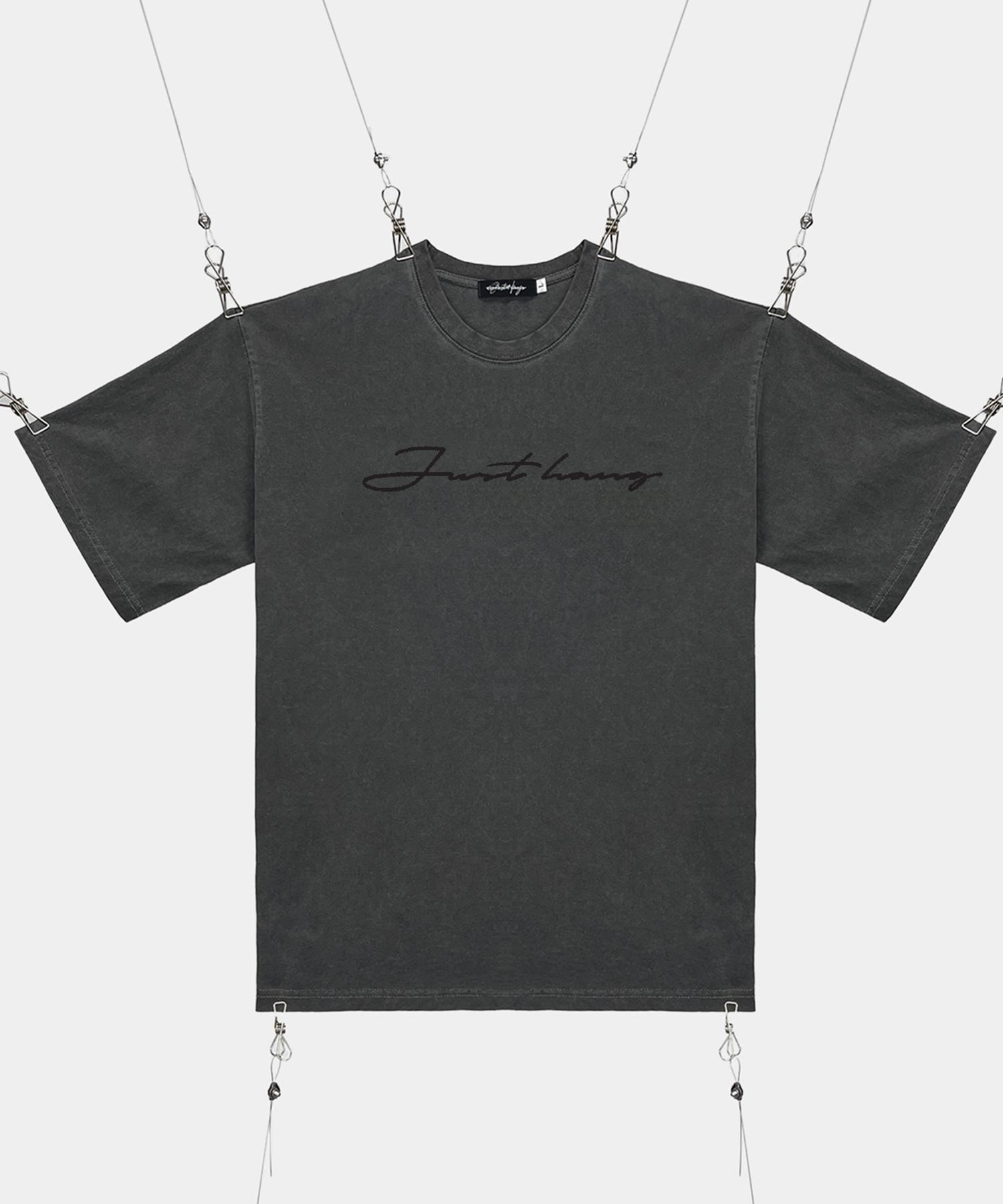 Just Haeng Pigment Lettering Black Logo Oversized Short Sleeve T-Shirt L