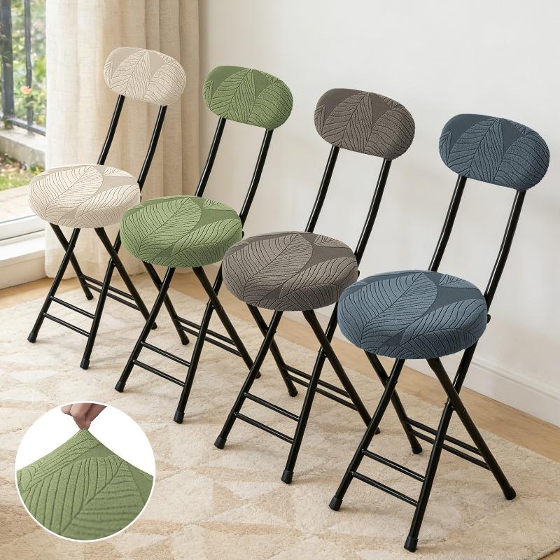 Solid Color Jacquard Stretch Chair Slipcover Elastic Round Folding Chair Cover Seat Back Cover Set Home Decoration Chair Cover