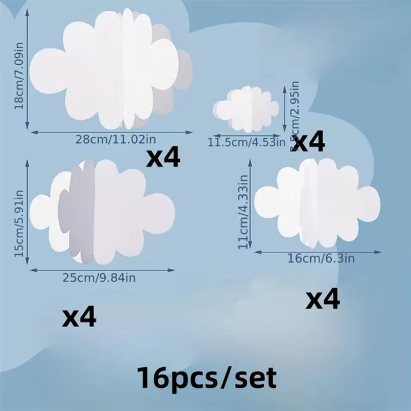 

16pcs/set Felt Party Banners, 3D Blue/White Cloud Hanging Decorations For Room Ceilings,birthday Festival Party Decorations 1 set білий