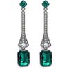 Sterling Silver Plated Square Green Stone Pendant Earrings, Zirconia Emerald Earrings for Birthday Anniversary Christmas