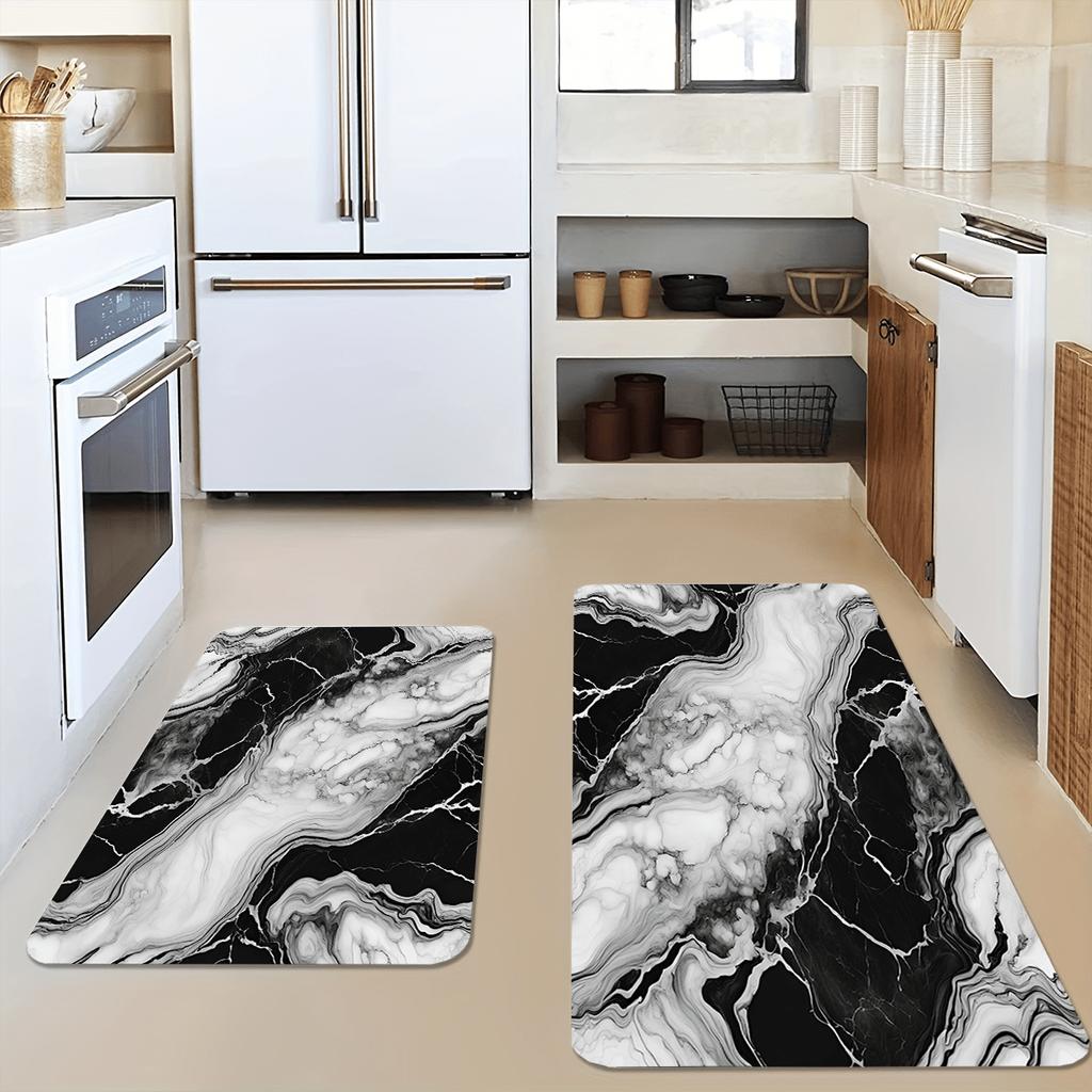 1Pcs Anti Fatigue Kitchen Rugs Modern Marble Textured Waterproof Non-Slip Thick Cushioned Kitchen Mat Heavy Duty Comfort Standing Mat for Kitchen