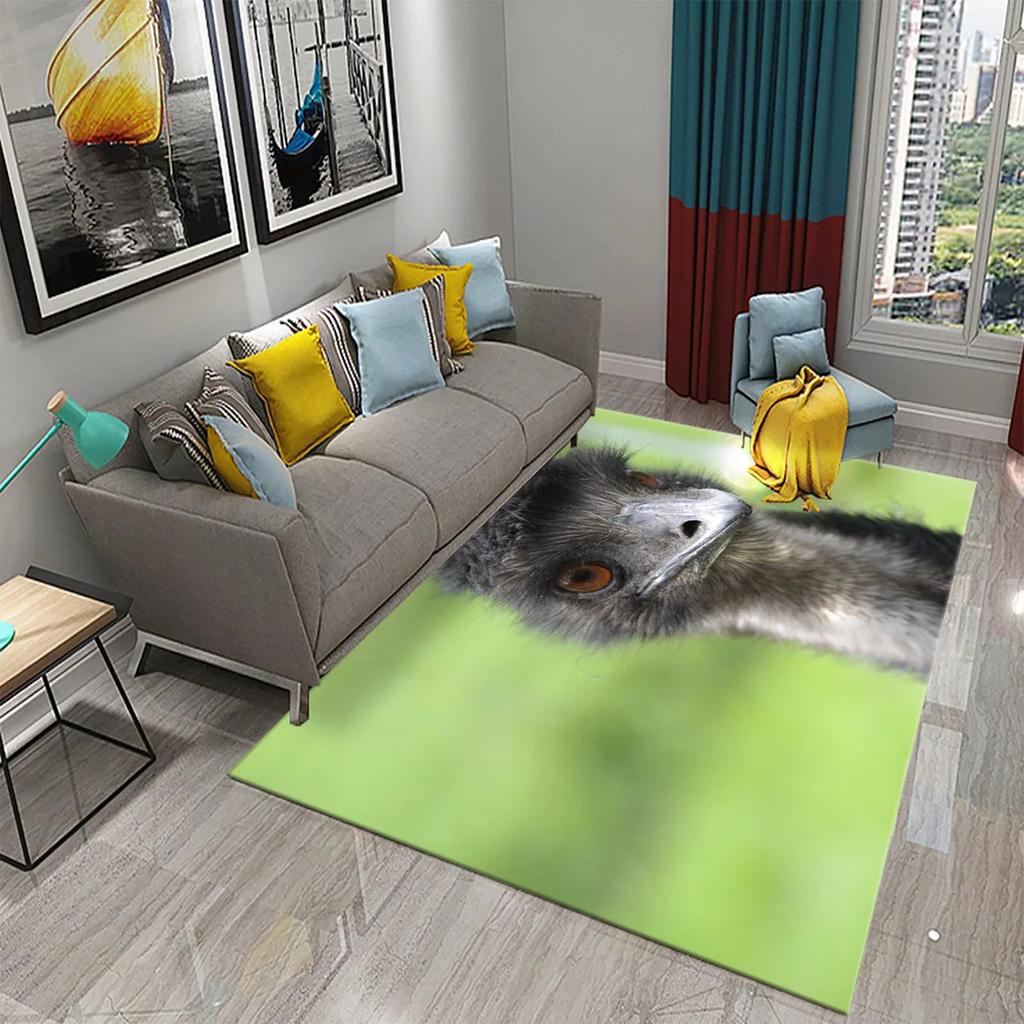 Cute Ostrich Carpet Funny Animal Rugs for Living Room Kids Bedroom Room Decor Floor Rugs Bathroom Entrance Non-Slip Area Rugs