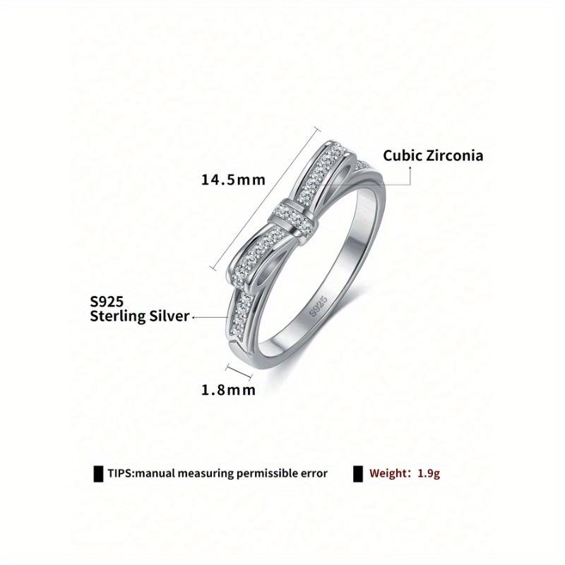 Cubic Zirconia Bow Decor Sterling Silver Ring Wedding Engagement Bridal Jewelry Valentines