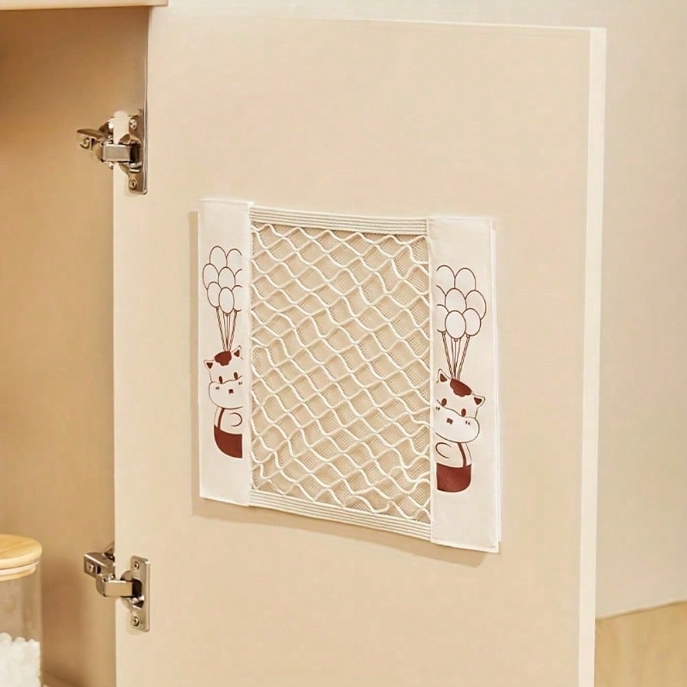 Durable Wall-Mounted Mesh Bag Dispenser With Cute Cartoon Design - Foldable Breathable Polyester Garbage Bag Holder Small белый