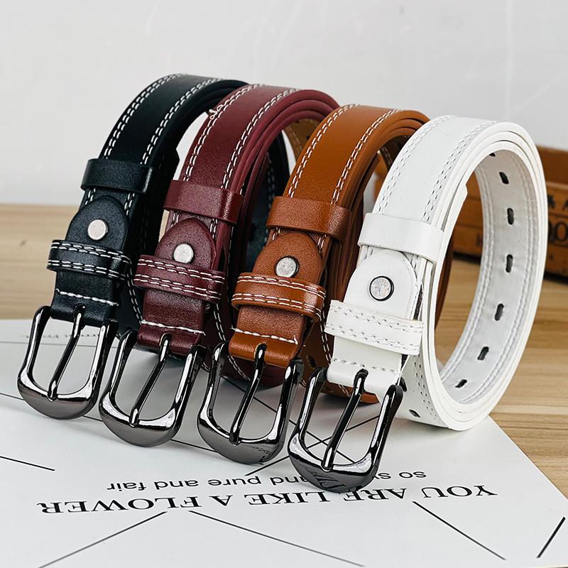 Pu Womens Leather Belt With Double Line And Hollow Design For Jeans Work And