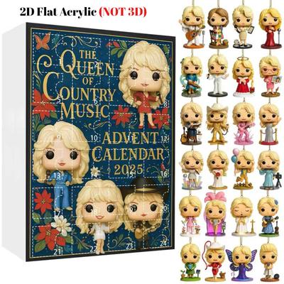 2D Flaches Acryl Mini Dolly Adventskalender Königin der Musik Niedliche Parton Ornamente Countdown Kalender Rucksack Anhänger Weihnachtsdekorationen 2025