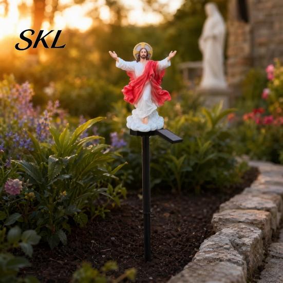 Outdoor Religious Memorial Lights Jesus Statue Solar Light, Garden Waterproof Lighted Hand Painted Figures Figurine, Pathway Light for Yard Lawn Patio